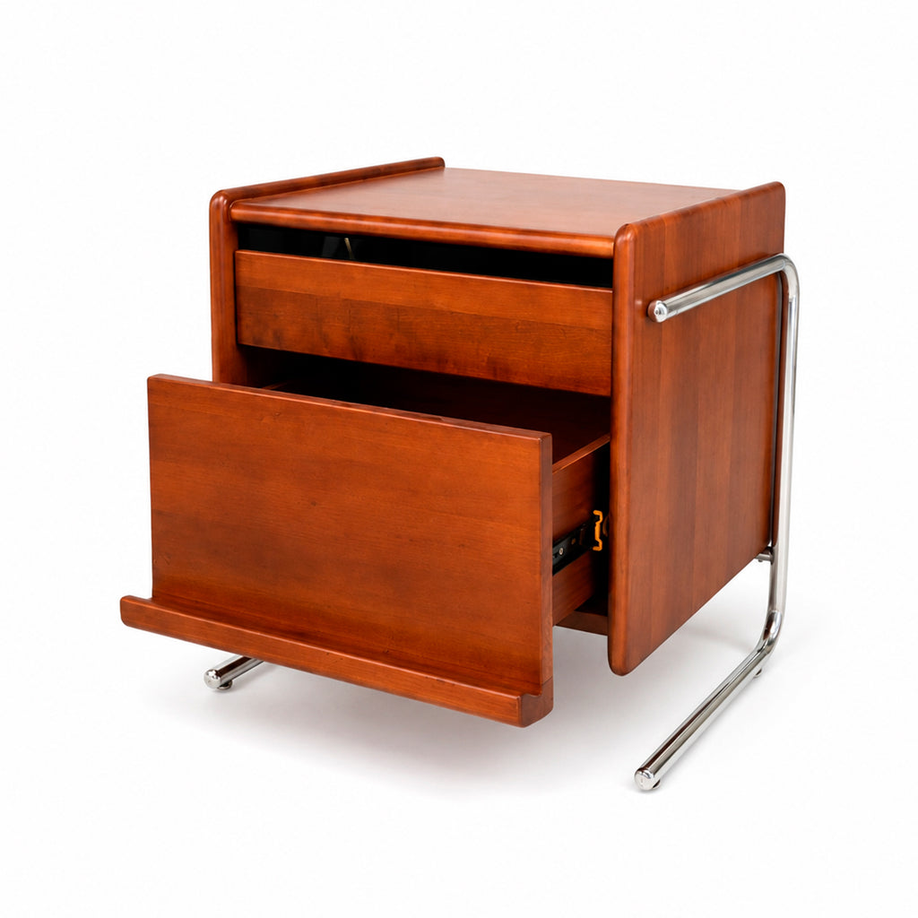 Mesita de Noche de Madera Maciza con Patas Metálicas y Repisa Abierta, Mesa Auxiliar para Recámara y Sala