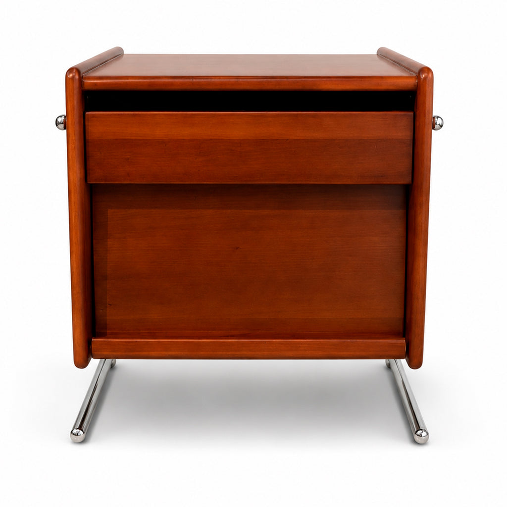 Mesita de Noche de Madera Maciza con Patas Metálicas y Repisa Abierta, Mesa Auxiliar para Recámara y Sala