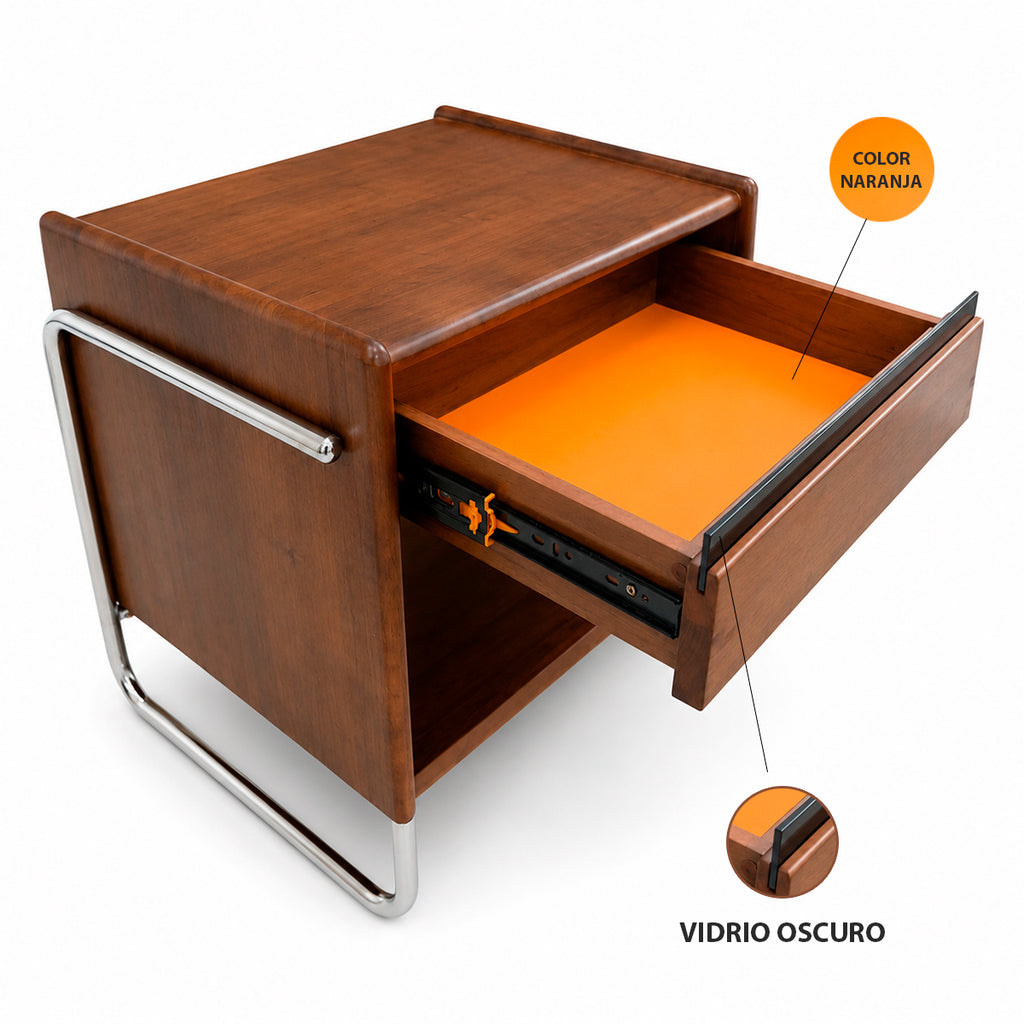 Mesita de Noche de Madera Maciza con Patas Metálicas y Repisa Abierta, Mesa Auxiliar para Recámara y Sala
