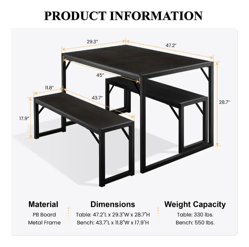 Juego De Mesa Comedor De Cocina Para 4 Personas Con Bancos