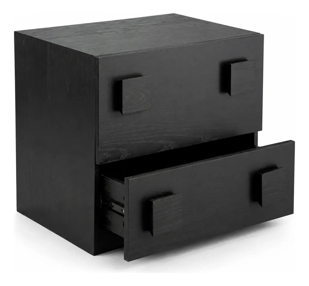Mesa De Noche Negra Con 2 Cajones Estilo Contemporáneo