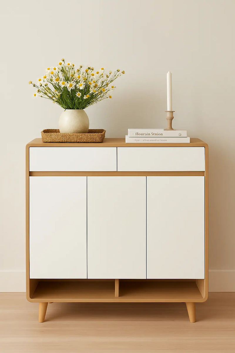 Mueble Zapatero Madera 2 Puertas 2 Cajones Estante Abierto