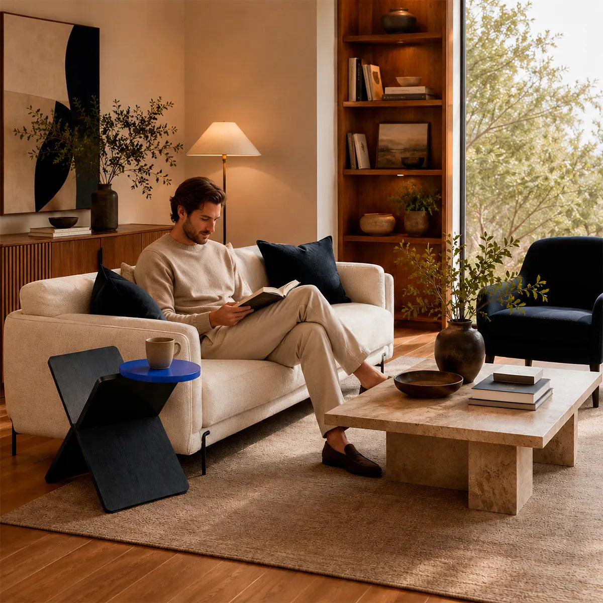 Mesa Auxiliar Negra Con Azul Diseño Moderno Geométrico