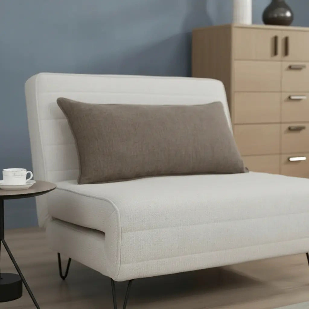 Sofá Cama Reclinable Plegable Individual Blanco Con Cojín