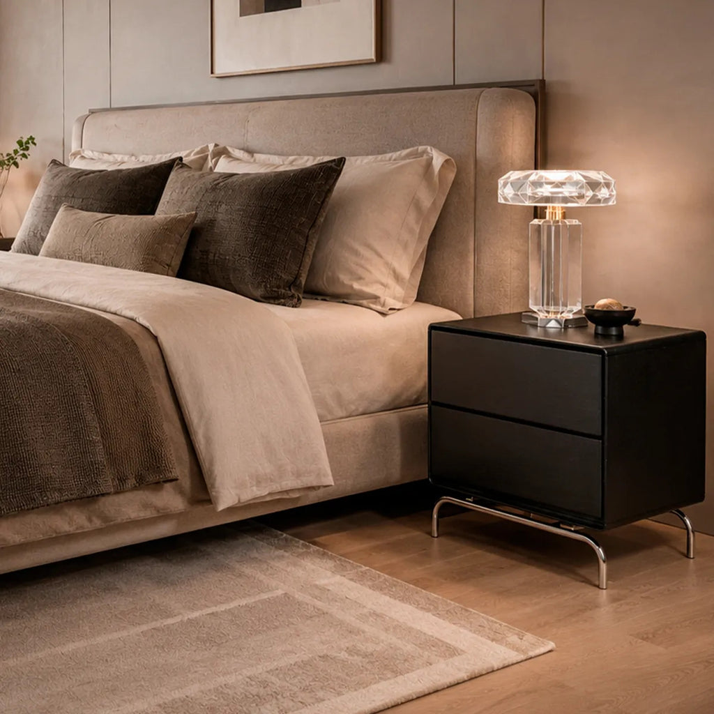 Buró Negro Elegante Con Base Metálica Cromada Moderno