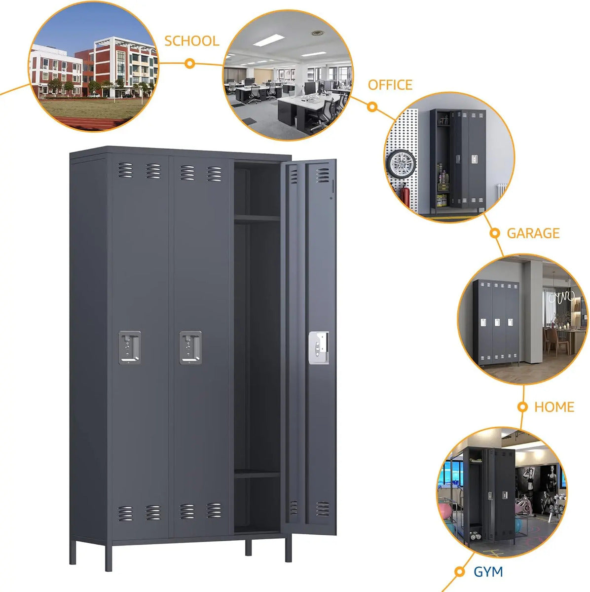 Locker Casillero Metal 3 Puertas Triple Uso Industrial Y Gym