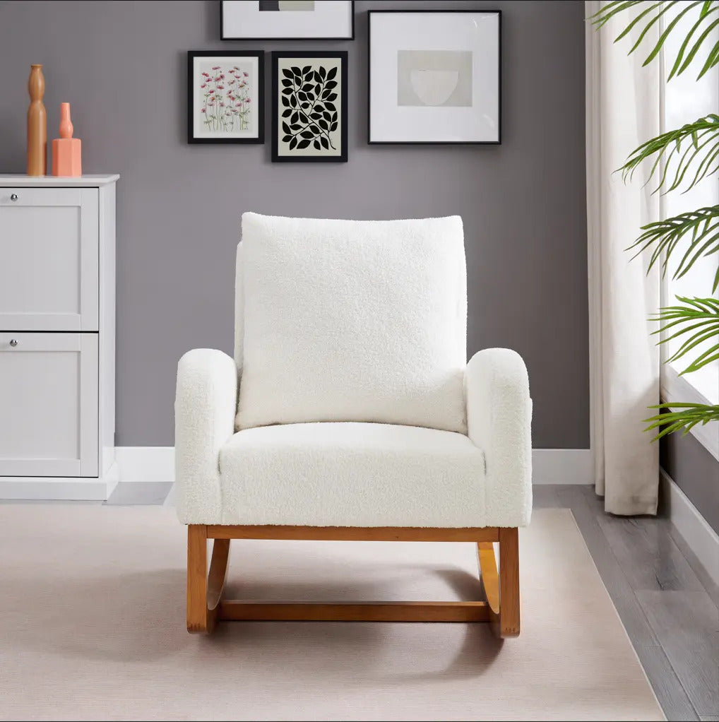 Sillón Mecedor Moderno Elegante Tapizado Color Blanco