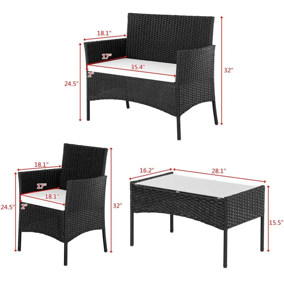 Juego Muebles Jardín Exterior Ratán Sintético 4 Piezas Mesa