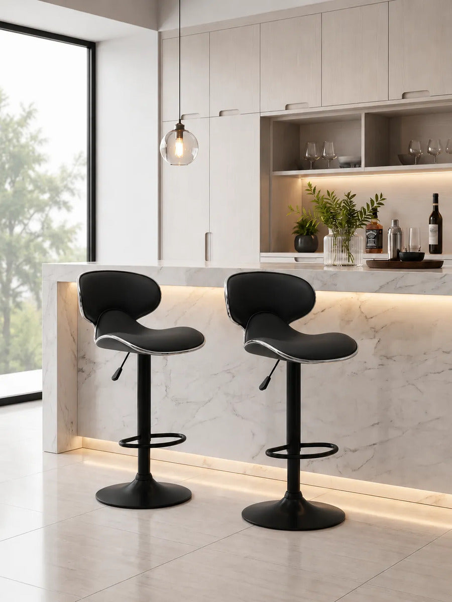 Set De 2 Bancos Barra Cocina Regulable Base Negro Moderno