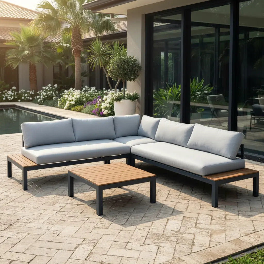 Sala Jardin Modular Tipo L Para Terraza Con Mesa De Centro