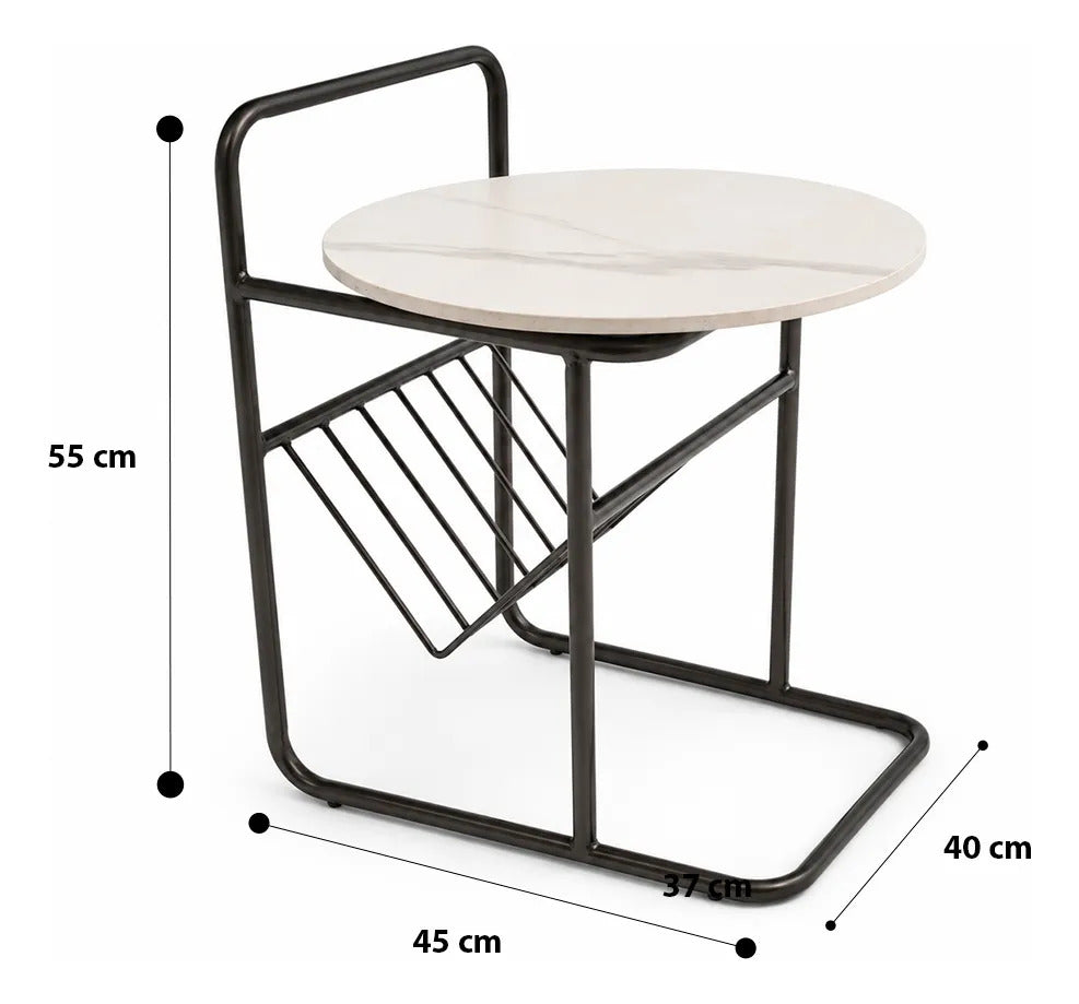 Mesa De Centro Moderna Metálica Piedra Sintética Revistero