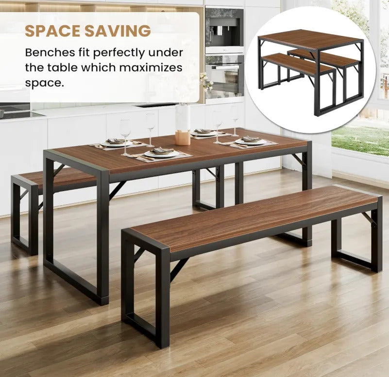 Juego De Mesa Comedor De Cocina Para 4 Personas Con Bancos