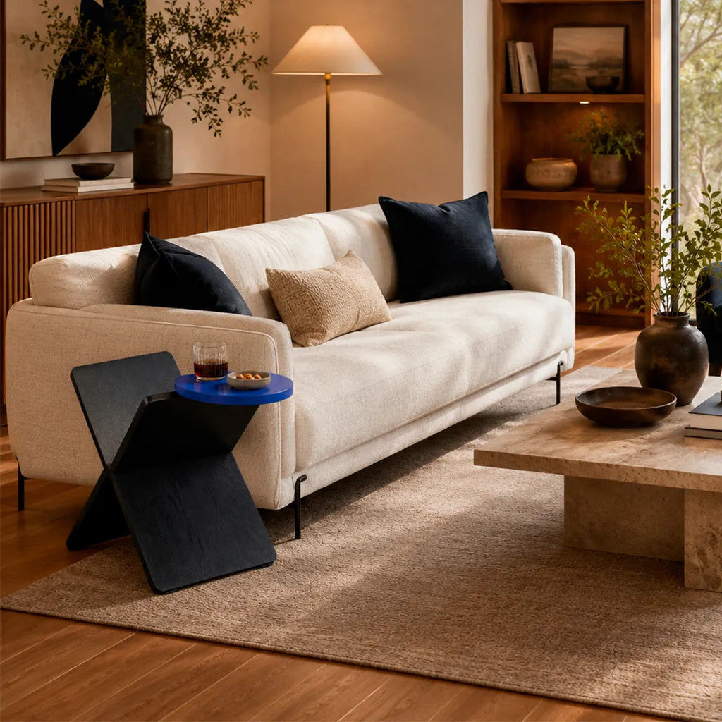 Mesa Auxiliar Negra Con Azul Diseño Moderno Geométrico