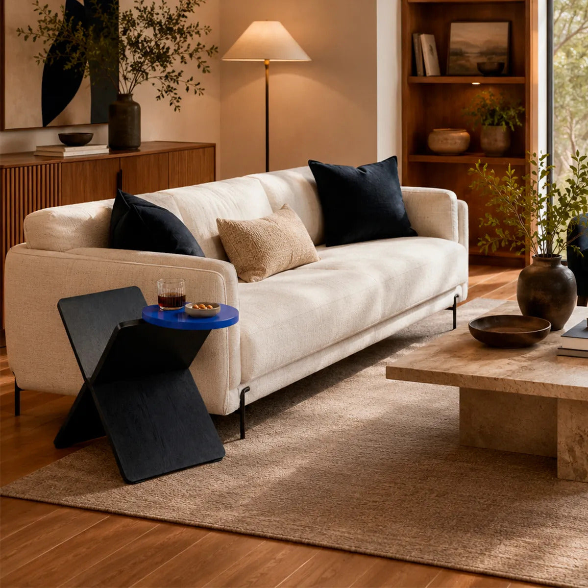 Mesa Auxiliar Negra Con Azul Diseño Moderno Geométrico