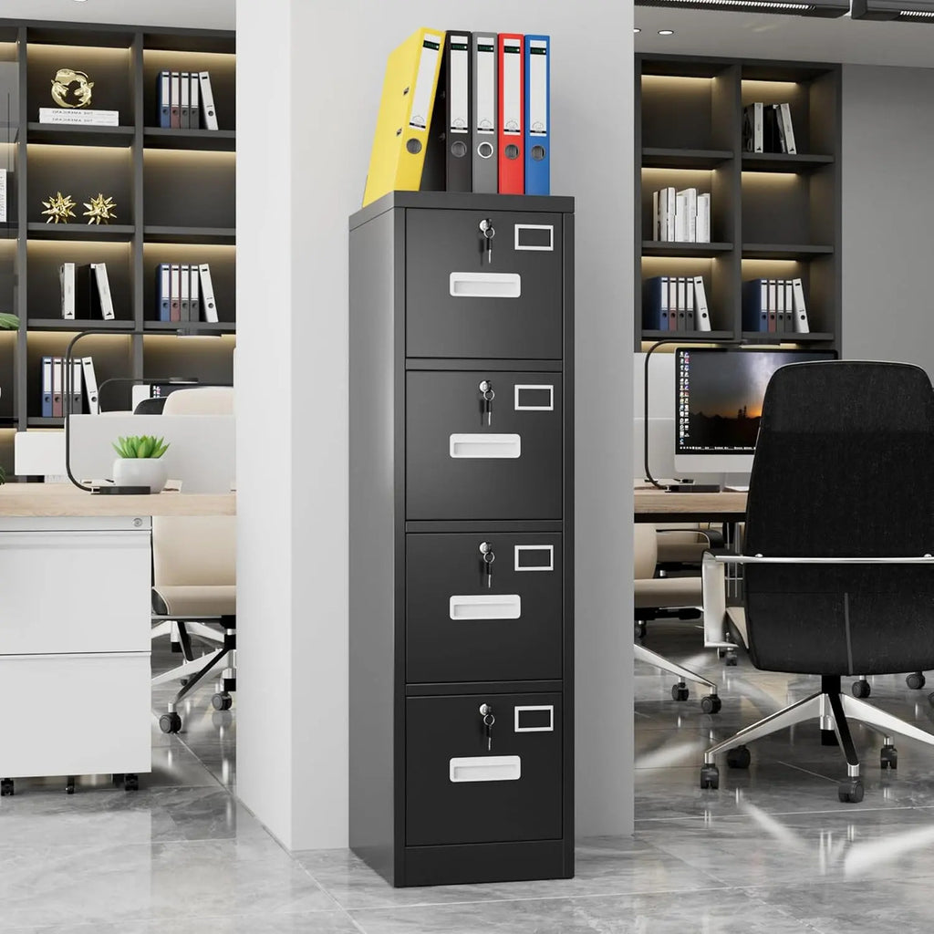Archivero 4 Cajones Metal Negro Vertical Cierre Seguridad