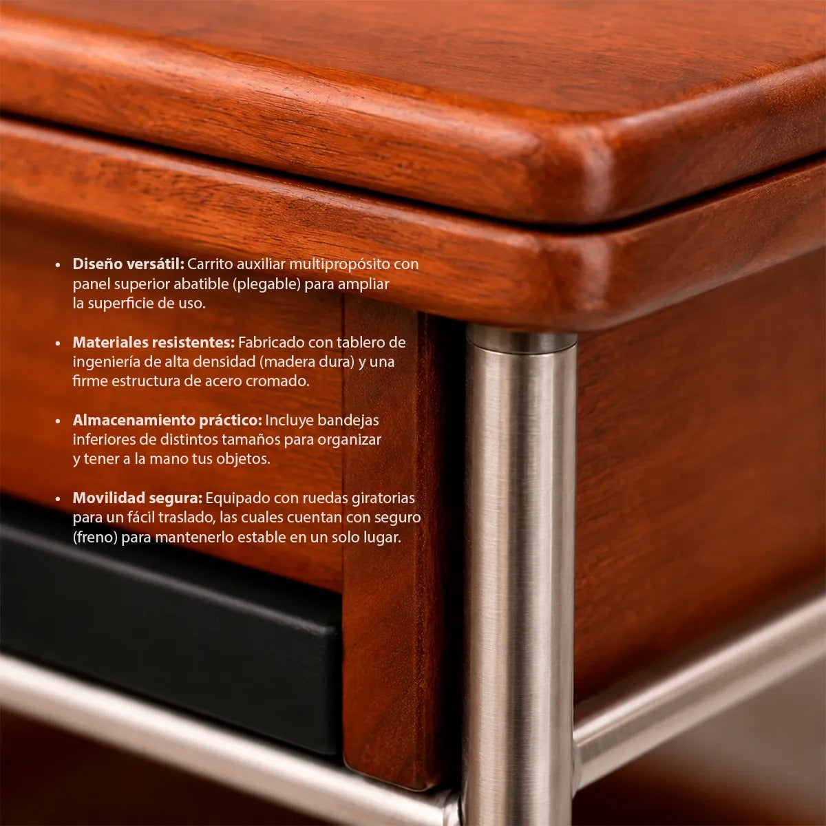 Mesa De Madera Plegable Auxiliar Ruedas Tornamesa Moderna