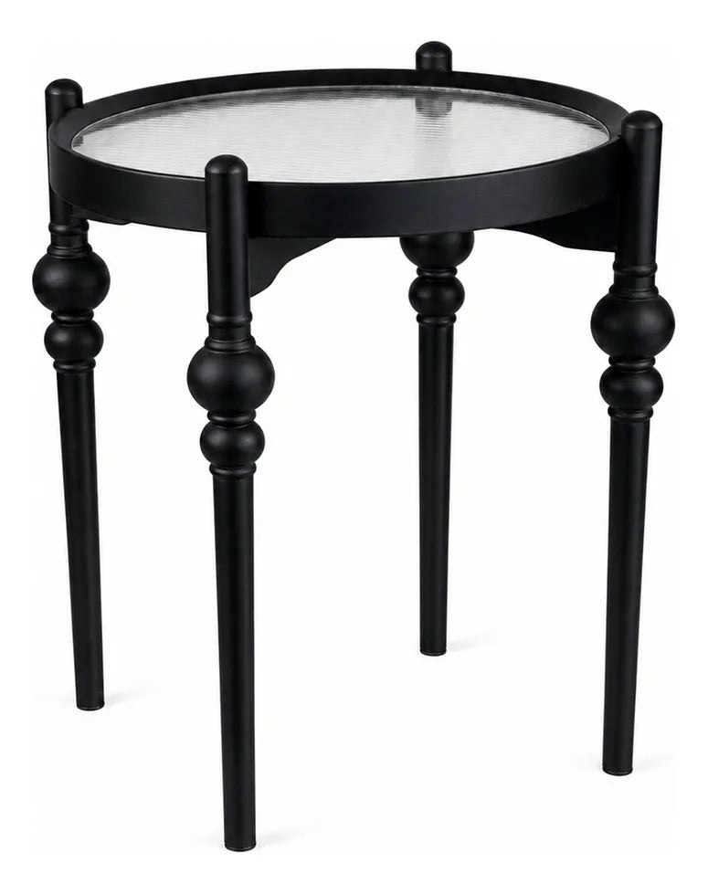 Mesa Vintage Madera Negra Vidrio Acanalado Redonda Elegante