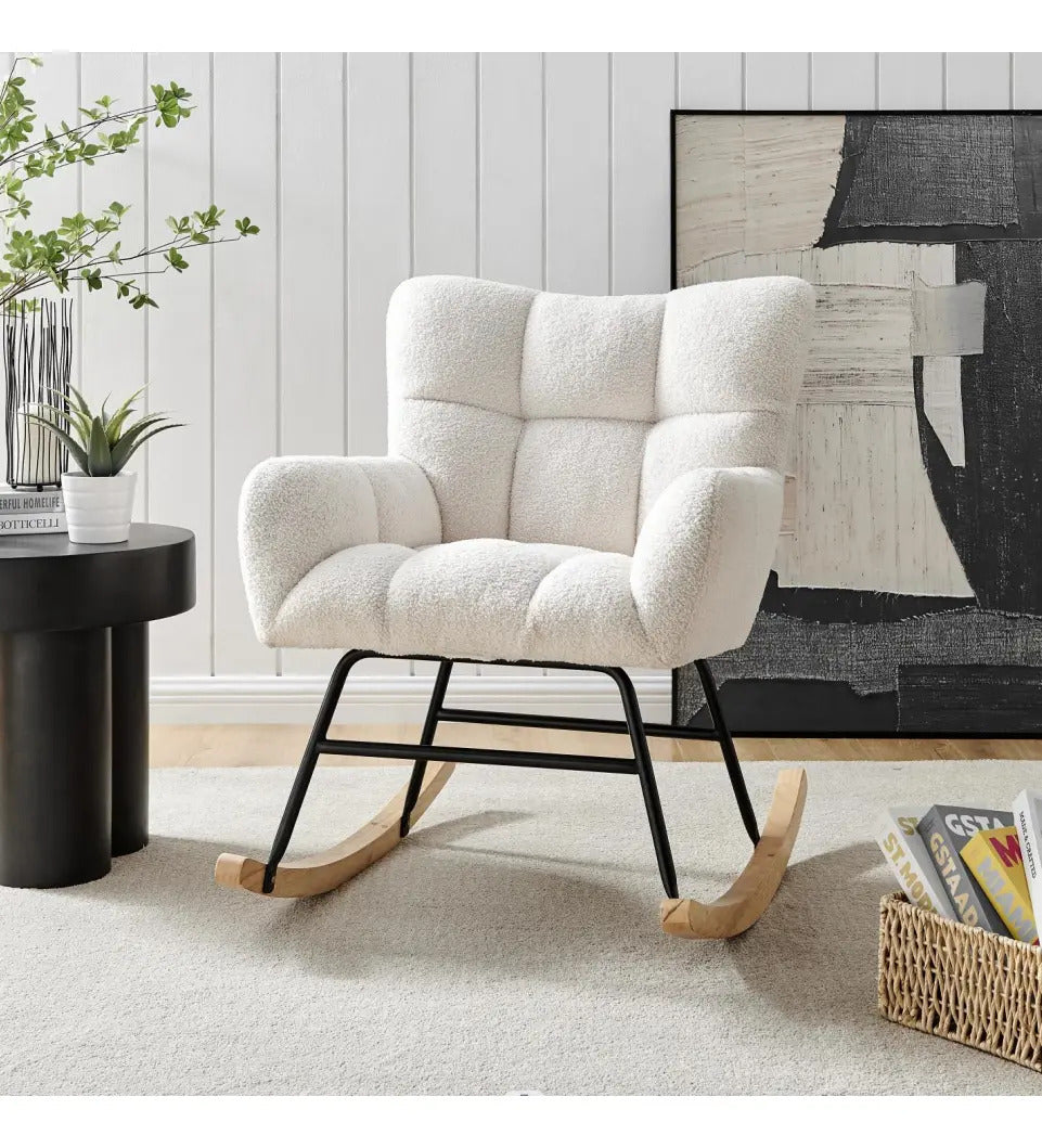 Silla Mecedora Moderna Elegante Tapizado Color Blanco