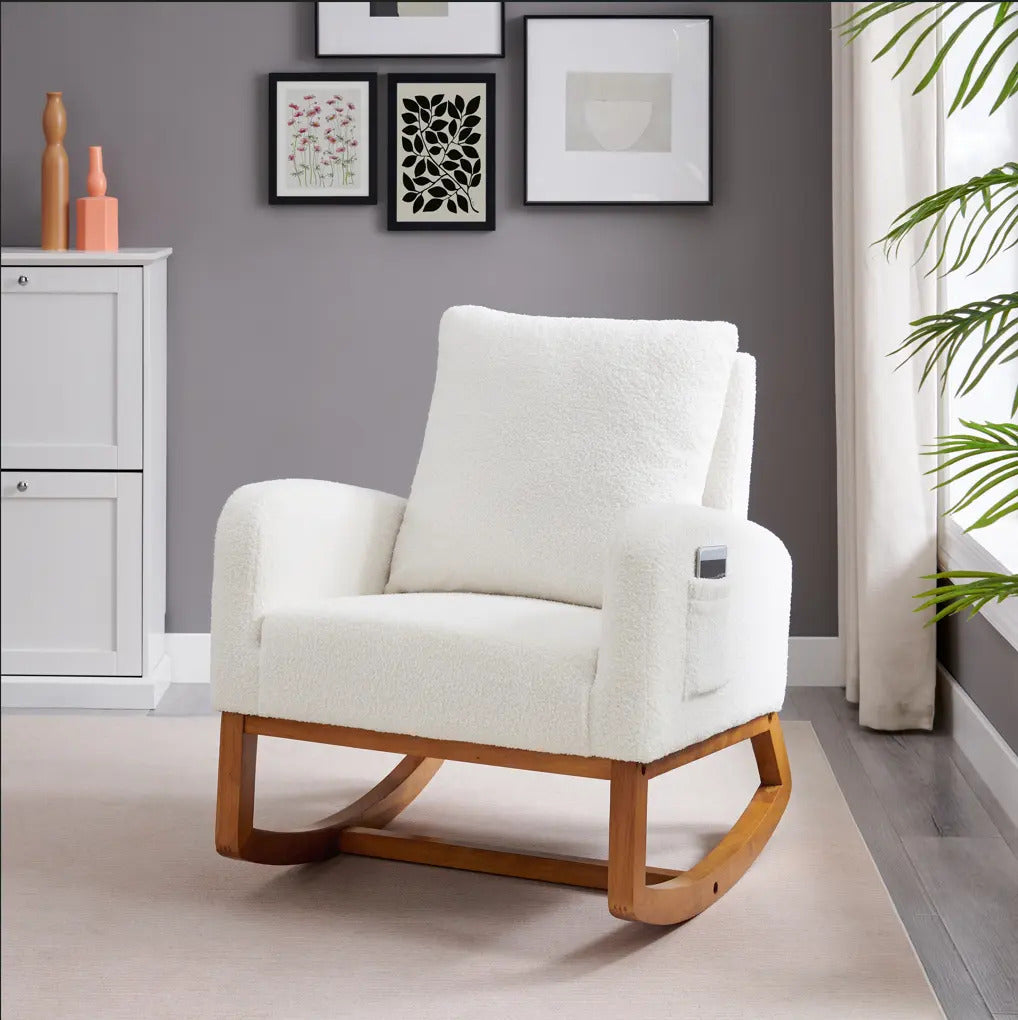 Sillón Mecedor Moderno Elegante Tapizado Color Blanco