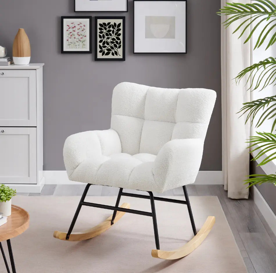 Silla Mecedora Moderna Elegante Tapizado Color Blanco