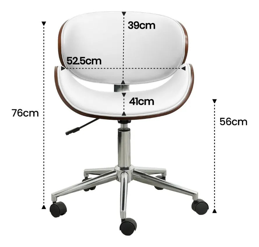 Silla Oficina 2 Pz Moderna Giratoria Respaldo Madera Cromada