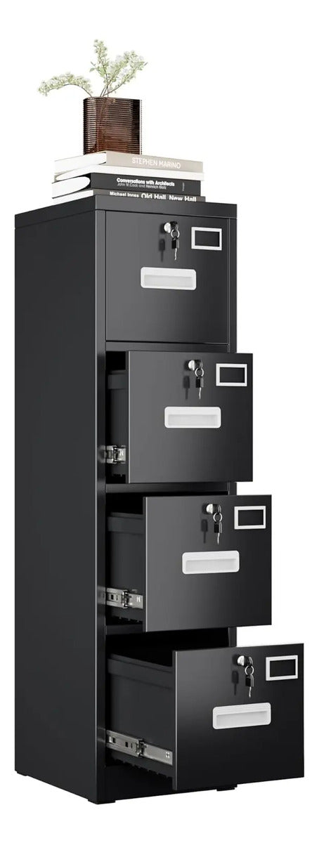 Archivero 4 Cajones Metal Negro Vertical Cierre Seguridad
