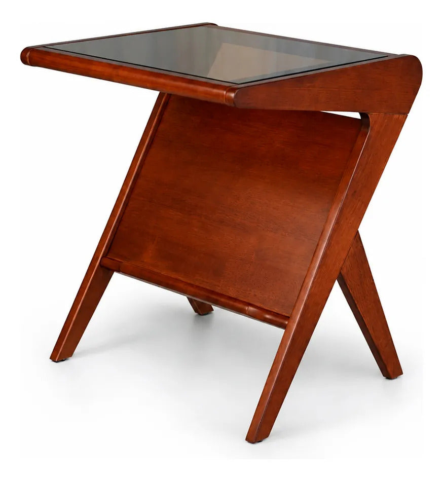 Mesa Auxiliar Moderna De Madera Con Cubierta De Vidrio