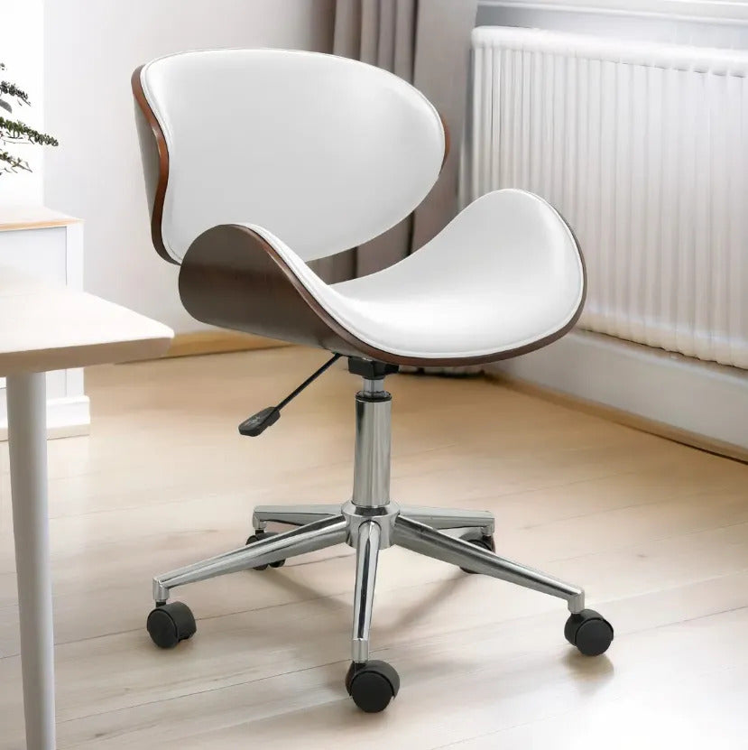 Silla Oficina 2 Pz Moderna Giratoria Respaldo Madera Cromada