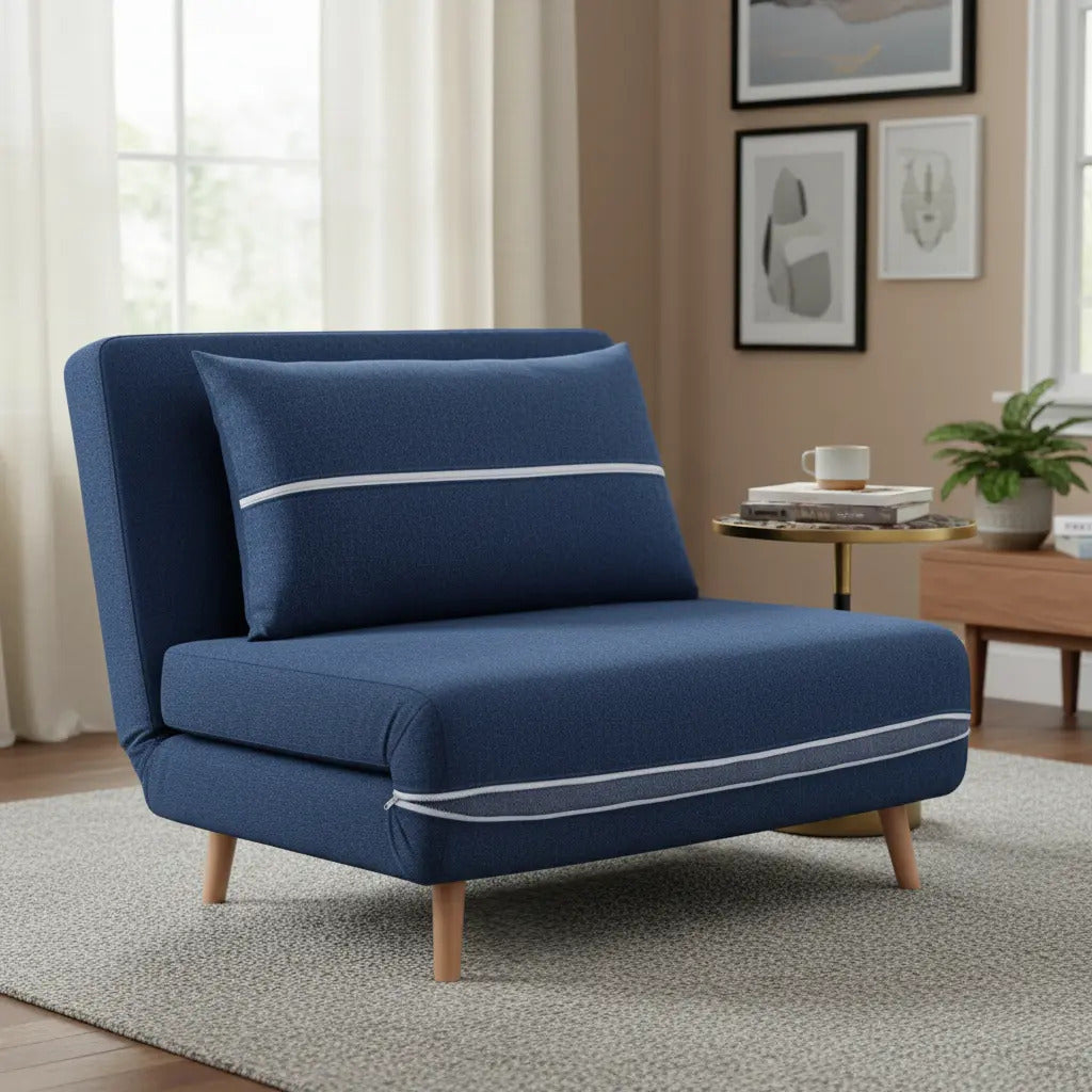Sofá Cama Individual Plegable Reclinable Con Cojín A Juego