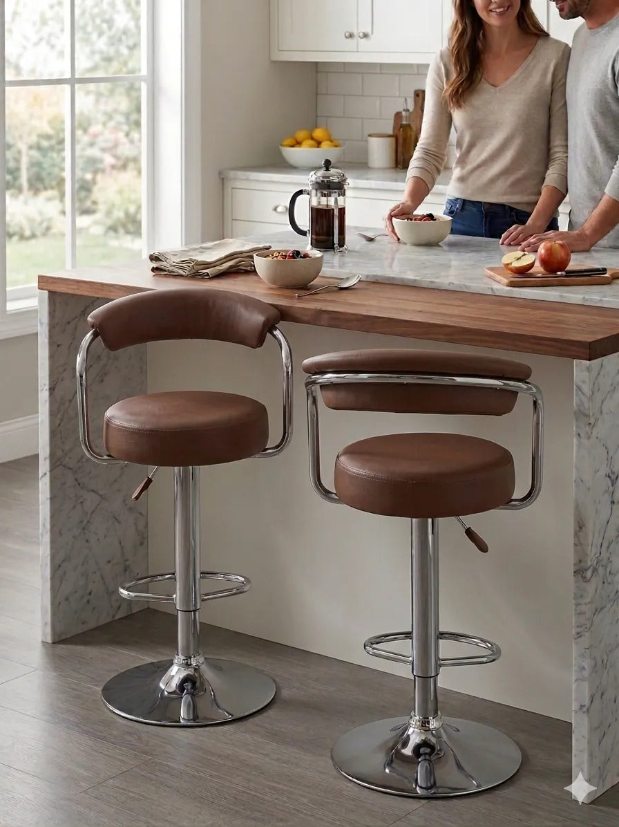 Set De 2 Bancos Barra Bar Cocina Altura Regulable Elegante