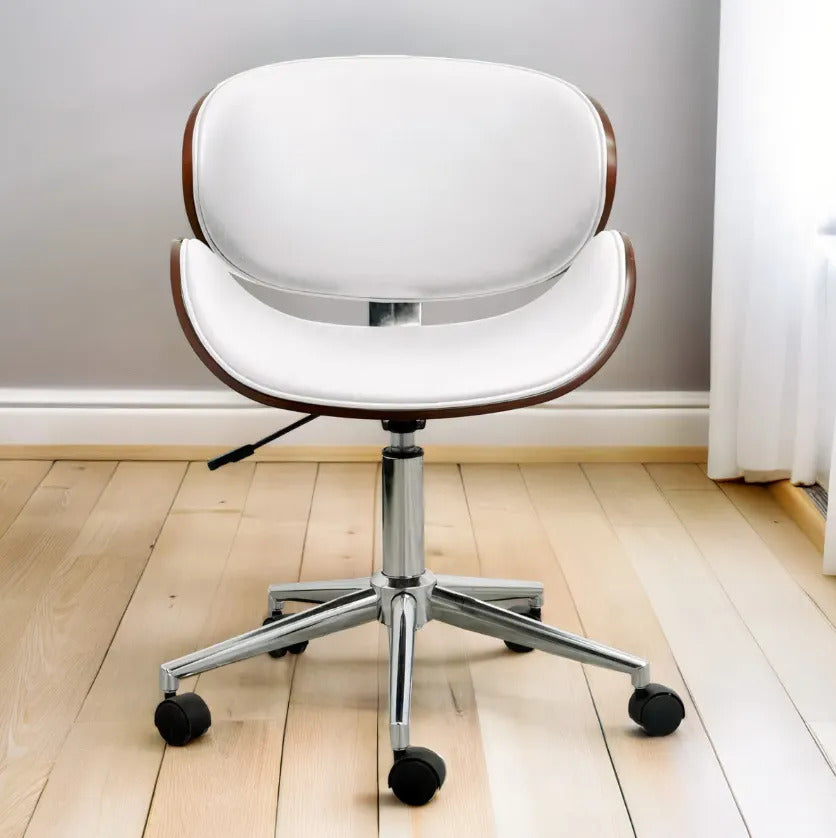 Silla Oficina 2 Pz Moderna Giratoria Respaldo Madera Cromada