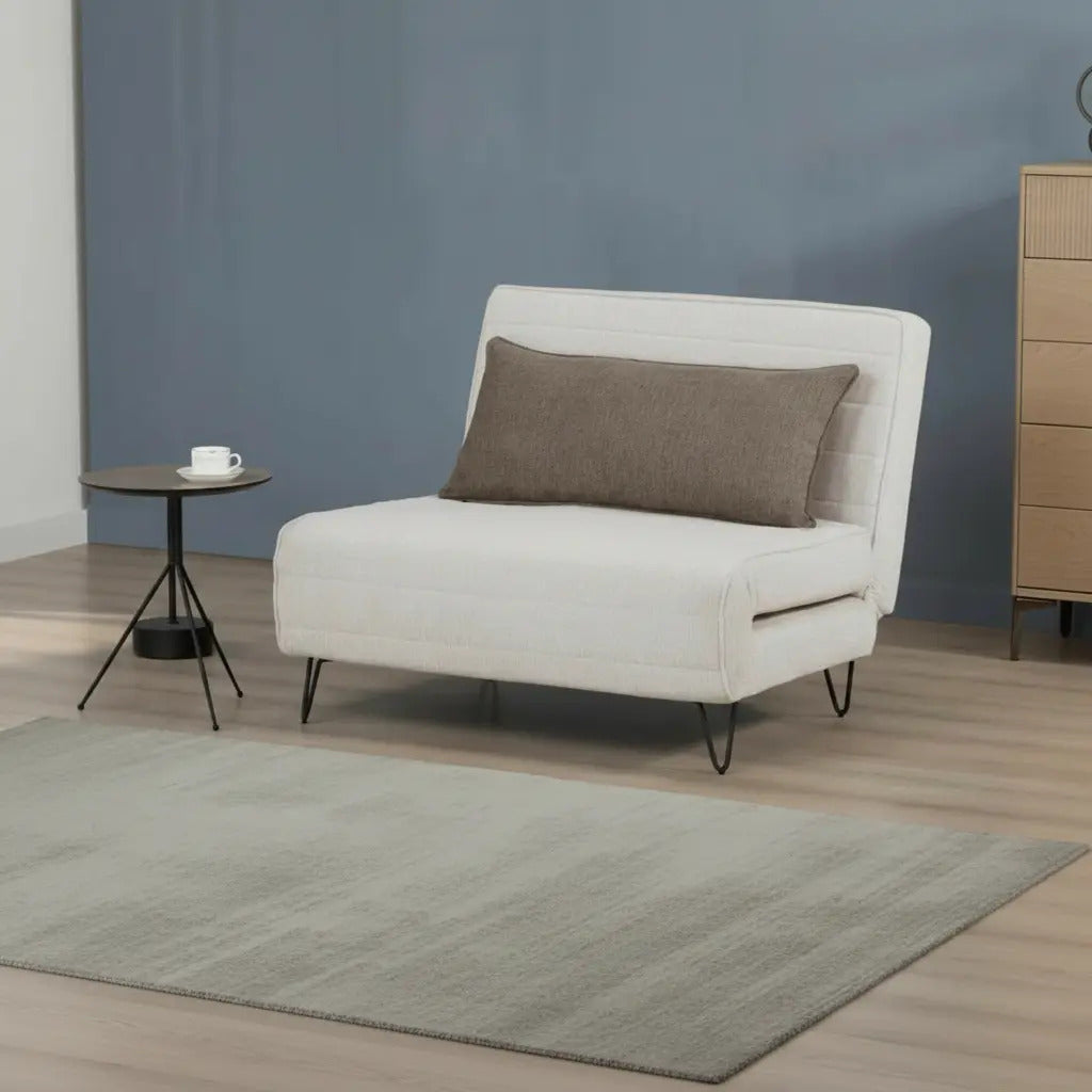 Sofá Cama Reclinable Plegable Individual Blanco Con Cojín