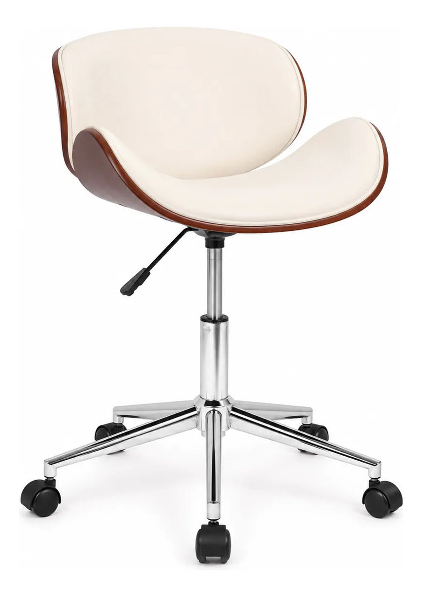 Silla Oficina 2 Pz Moderna Giratoria Respaldo Madera Cromada