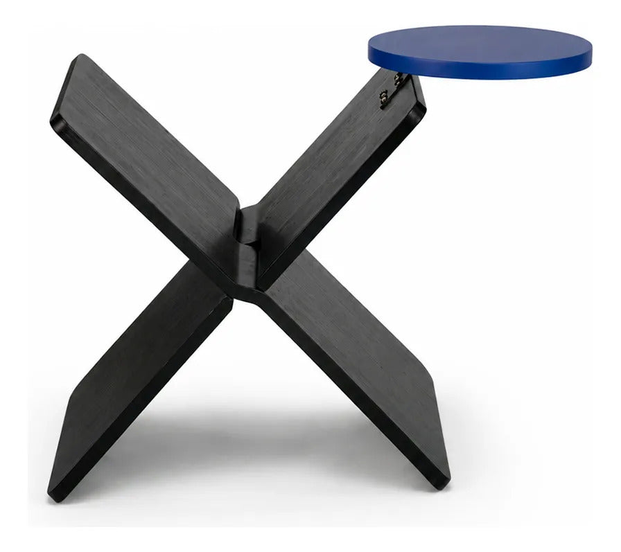 Mesa Auxiliar Negra Con Azul Diseño Moderno Geométrico