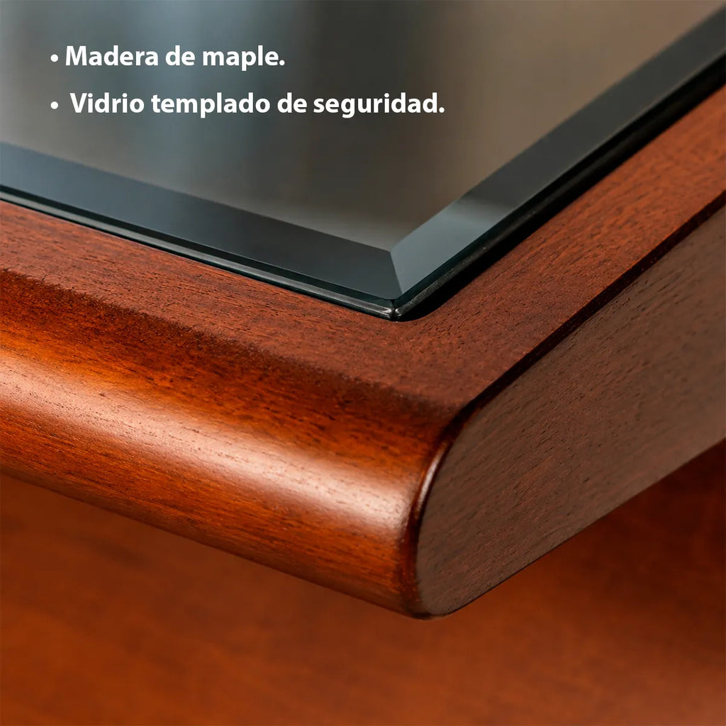 Mesa Auxiliar Moderna De Madera Con Cubierta De Vidrio