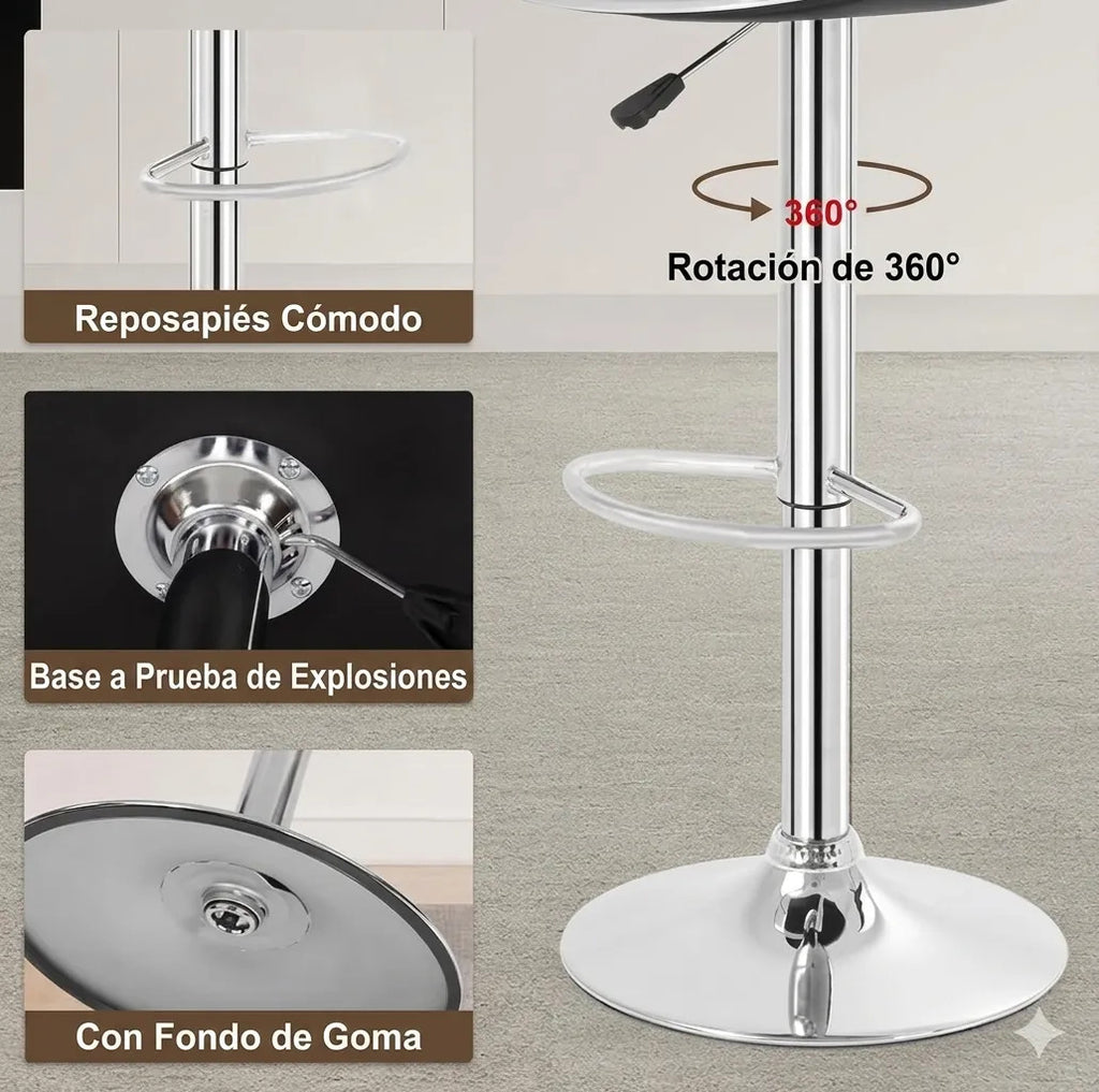Set De 2 Bancos Barra Cocina Regulable Base Negro Moderno