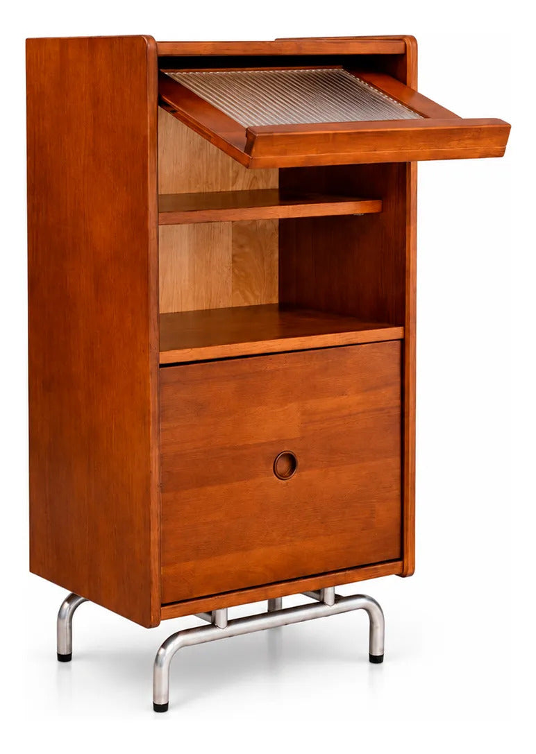 Bar Cabinet Vintage De Madera Puerta Cristal Cajón Moderna