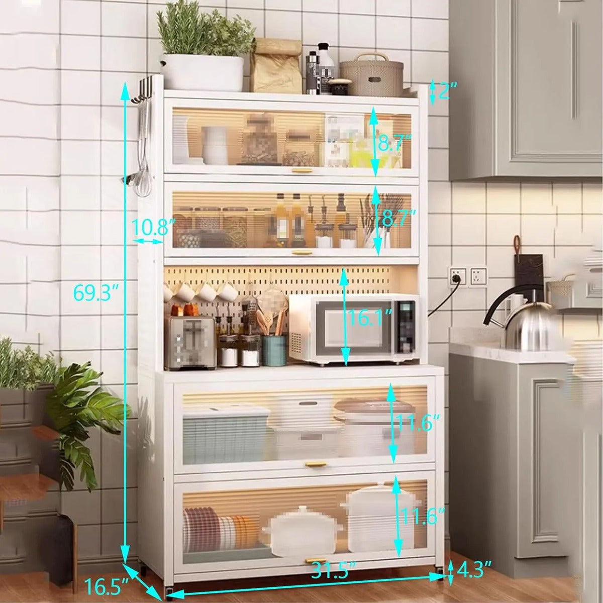 Rack Organizador Cocina 6 Niveles Puertas Vitrina Ruedas