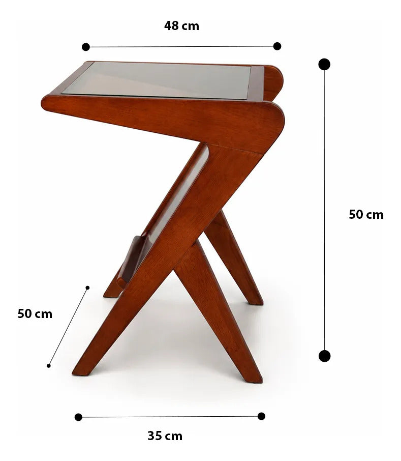 Mesa Auxiliar Moderna De Madera Con Cubierta De Vidrio
