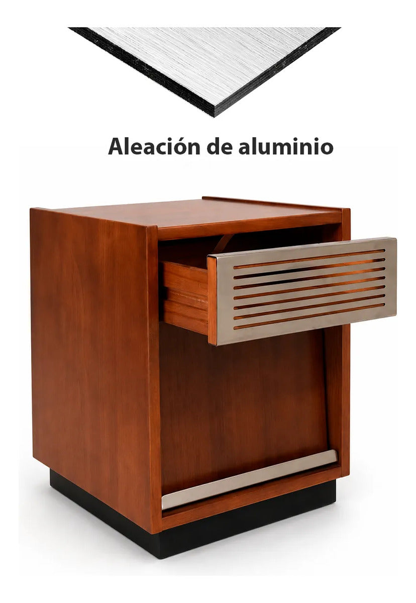 Buró Mesa De Noche  Moderno De Madera Charola Metal 50x40x42
