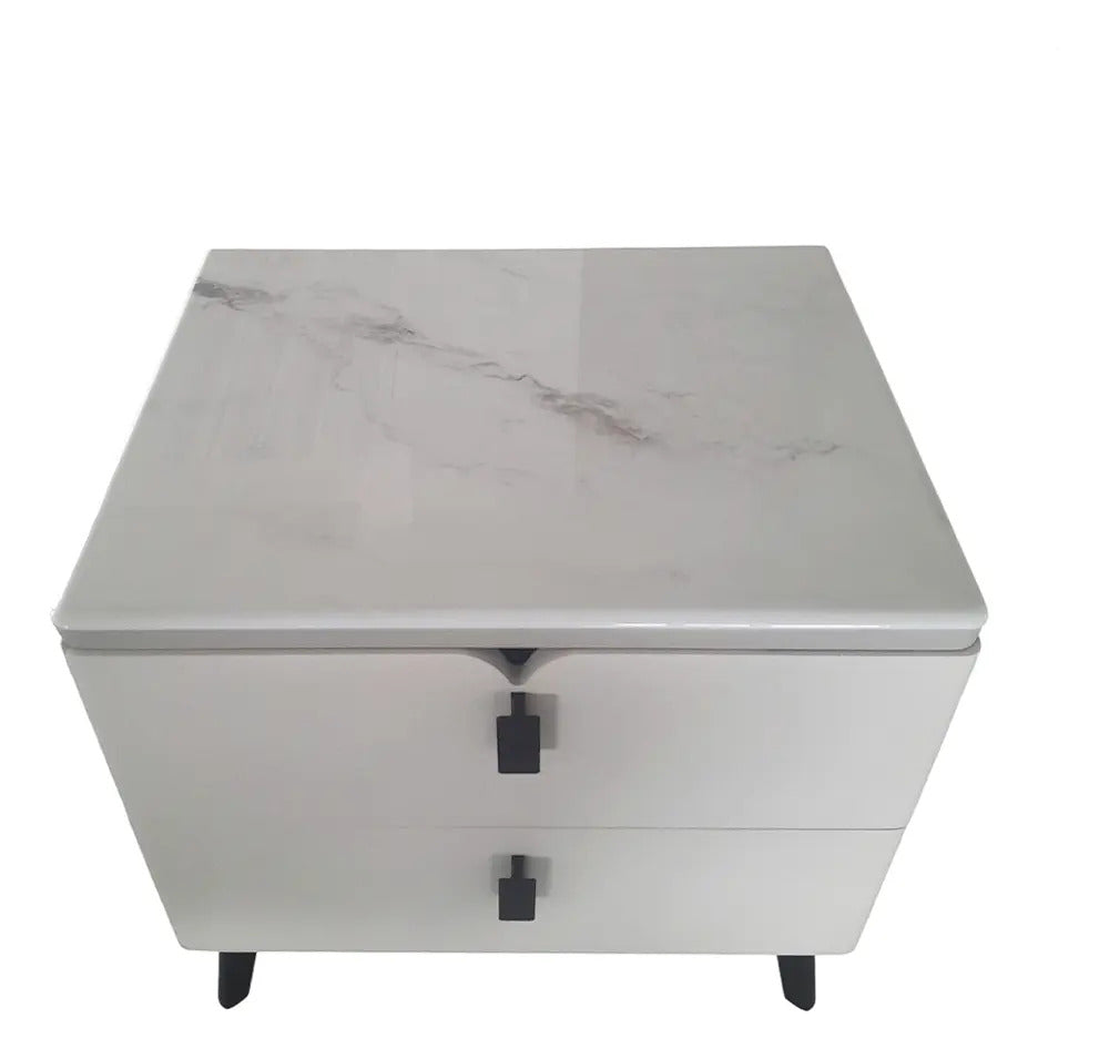 Mesita De Noche Minimalista Cubierta Tipo Marmol 2 Cajones