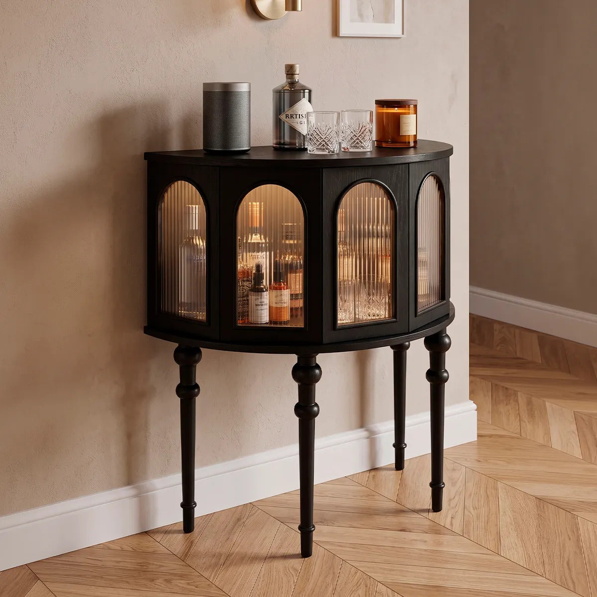 Bar Cantina Vintage Madera Negro Puertas De Cristal Elegante