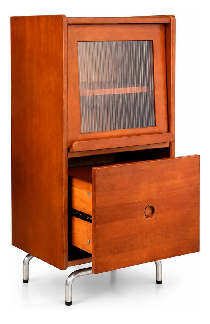 Bar Cabinet Vintage De Madera Puerta Cristal Cajón Moderna