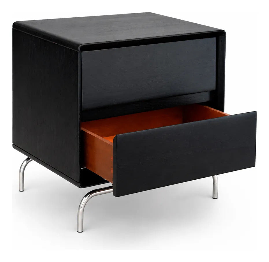 Buró Negro Elegante Con Base Metálica Cromada Moderno