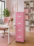 Archivero Metálico Rosa 4 Cajones Con Ruedas Para Oficina