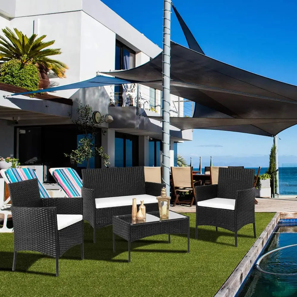 Juego Muebles Jardín Exterior Ratán Sintético 4 Piezas Mesa