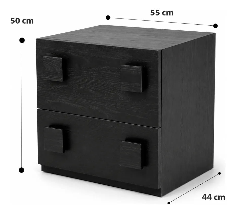 Mesa De Noche Negra Con 2 Cajones Estilo Contemporáneo