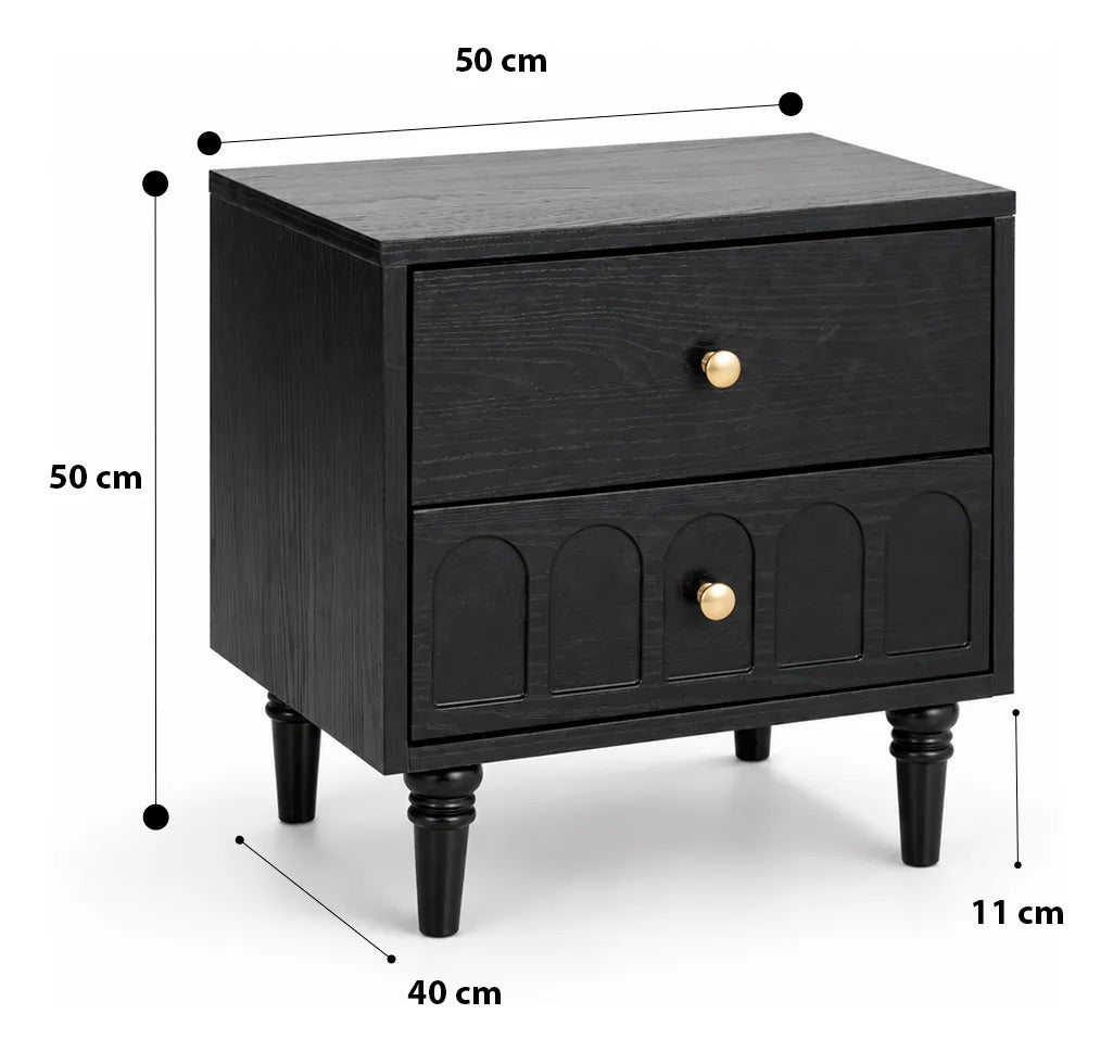 Buró Vintage De Madera Negra Con Cajones Retro Mesa De Noche