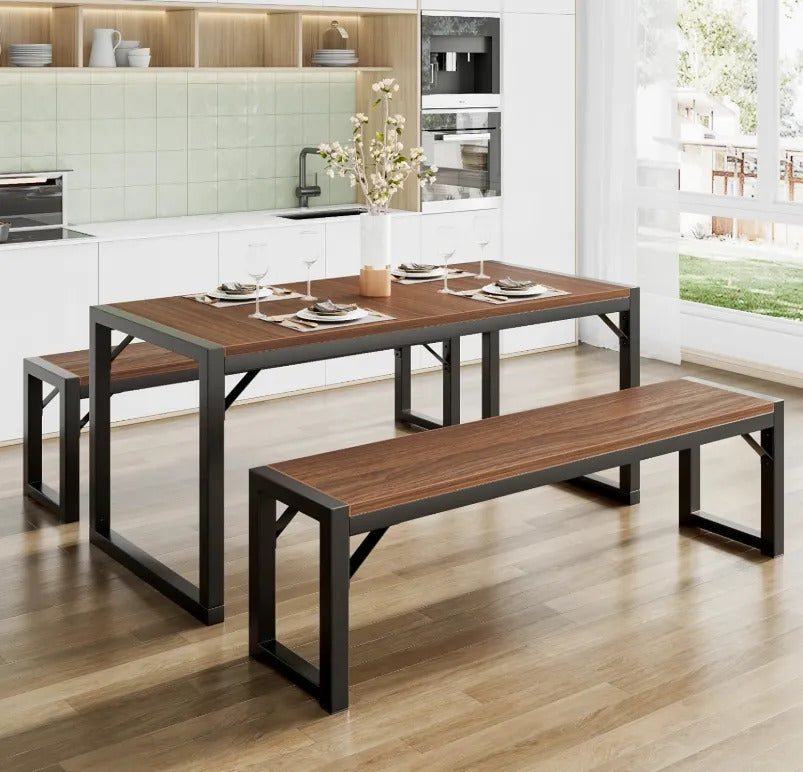 Juego De Mesa Comedor De Cocina Para 4 Personas Con Bancos