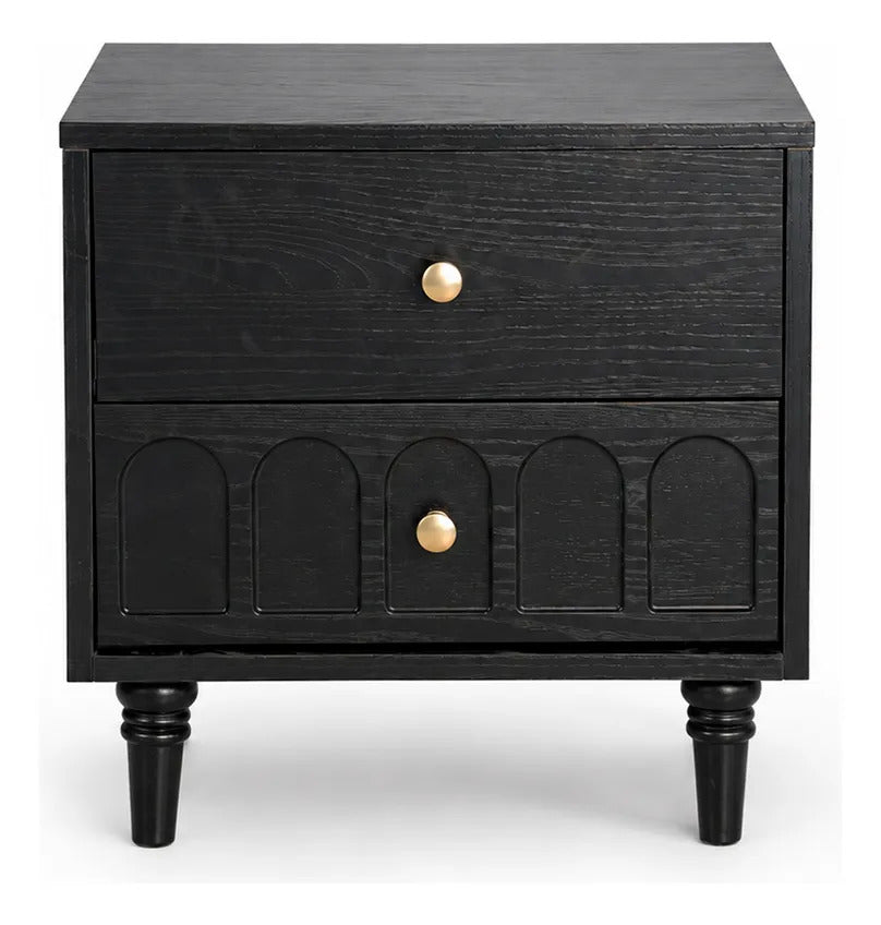 Buró Vintage De Madera Negra Con Cajones Retro Mesa De Noche